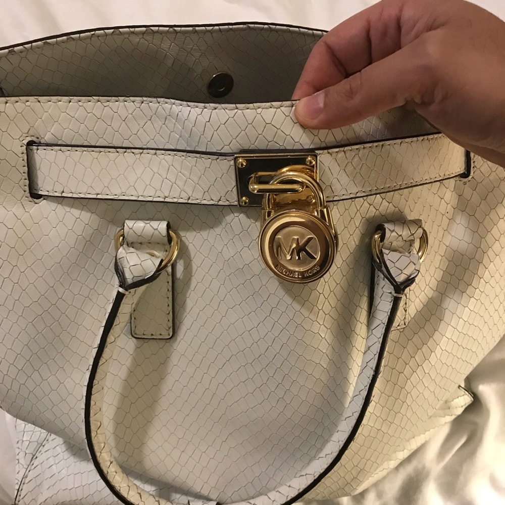 Michael Kors Hamilton PythonWhite Leather Handbag